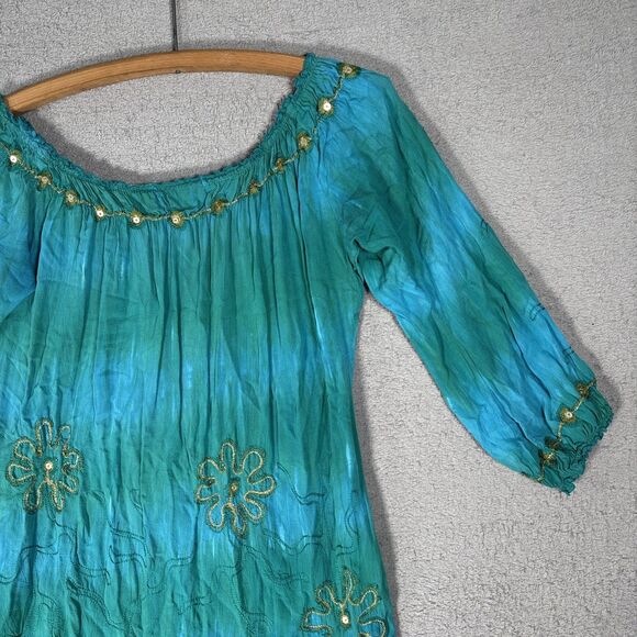 Krista Lee Womens Size M Blouse Crinkle Ombre Hippy Boho Gypsy Fairycore Peasant - Picture 5 of 13